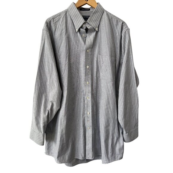 Stafford Essentials Oxford Size 18 Shirt Striped Button Front Long Sleeve Career - Picture 1 of 6